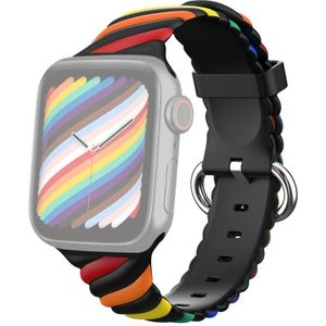 Tweekleurige Twist Silicone Vervanging Strap Watchband voor Apple Watch Series 6 &amp; SE &amp; 5 &amp; 4 40 MM / 3 &amp; 2 &amp; 1 38mm (Rainbow Black)