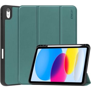 Voor iPad 10th Gen 10.9 2022 ENKAY TPU Back Cover Smart Leather Stand Tablet Case met Pen Slot (Donkergroen)
