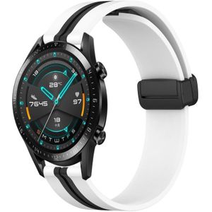 Voor Huawei Watch GT2 42mm 20mm opvouwbare magnetische sluiting siliconen horlogeband (wit + zwart)