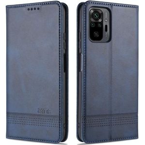 Voor Xiaomi Redmi Note 10 Pro AZNS magnetische kalf textuur horizontale flip lederen geval met kaart slots &amp; houder &amp; portemonnee (donkerblauw)