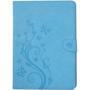 Voor iPad mini 4 ingedrukt bloemen vlinder patroon horizontale Flip PU lederen draagtas met magnetische Buckle &amp; houder &amp; Card Slots &amp; Wallet(Blue)