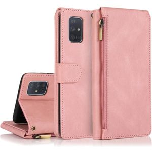 Voor Samsung Galaxy A71 Skin-feel Crazy Horse Texture Zipper Wallet Bag Horizontale Flip Lederen Case met Houder &amp; Kaart Slots &amp; Portemonnee &amp; Lanyard (Rose Gold)