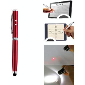 At-16 4 in 1 Mobile Phone Tablet Universal Handwriting Touch Screen Pen met Common Writing Pen &amp; Red Laser &amp; LED Light Function(Red)