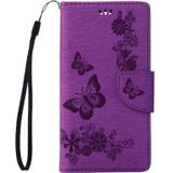 Wiko U voelt Lite geperst bloemen vlinder patroon horizontale Flip lederen draagtas met magnetische sluiting &amp; houder &amp; kaartsleuven &amp; Wallet(Purple)