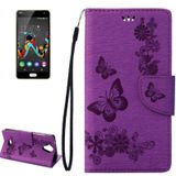 Wiko U voelt Lite geperst bloemen vlinder patroon horizontale Flip lederen draagtas met magnetische sluiting &amp; houder &amp; kaartsleuven &amp; Wallet(Purple)