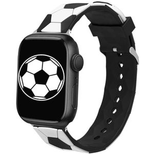 Voetbalstijl metalen connector siliconen horlogeband voor Apple Watch-serie 8 &amp; 7 41 mm / SE 2 &amp; 6 &amp; SE &amp; 5 &amp; 4 40 mm / 3 &amp; 2 &amp; 1 38 mm (wit + zwart)