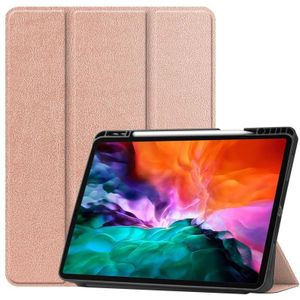 Horizontale flip honingraat TPU + PU lederen behuizing met drie-opvouwbare houder / slaap / wake-up functie &amp; pen sleuf voor iPad Pro 12.9 (2021) (Rose Gold)