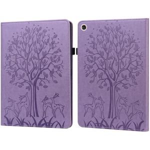 Voor Huawei MatePad T 10S 10.1 Inch / T 10 9.7 Inch Tree &amp; Deer Pattern Pressed Printing Leren Tablet Case (Purple)