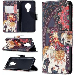 Voor Nokia 5.3 Gekleurd tekenpatroon Horizontaal Flip Lederen Hoesje met Holder &amp; Card Slots &amp; Wallet(Bloemen en Olifant)