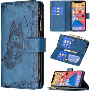 Vliegende vlinder embossing patroon rits horizontale flip lederen tas met houder &amp; kaart slots &amp; portefeuille voor iphone 13 mini