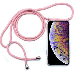 Vierhoek anti-val transparante TPU mobiele telefoon geval met Lanyard voor iPhone XS Max (roze)