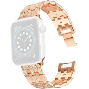 Geweven textuur roestvrijstalen vervanging horlogeband voor Apple Watch Series 6 &amp; SE &amp; 5 &amp; 4 44mm / 3 &amp; 2 &amp; 1 42mm (ROSE GOUD)