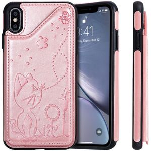 Voor iPhone XS Max kat Bee reliëf patroon schokbestendige beschermende case met kaartsleuven &amp; fotolijstjes (Rose goud)