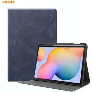 ENKAY ENK-8025 Cow Texture PU Leather + TPU Smart Case met pensleuf voor Samsung Galaxy Tab S6 Lite P610 / P615 (donkerblauw)
