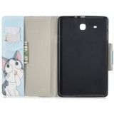 Voor Samsung Galaxy Tab E 9.6 / T560 Painted Pattern Horizontale Flip Lederen case met Holder &amp; Card Slots &amp; Wallet(Cat)