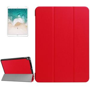 Voor iPad Pro 10.5 inch PU Litchi structuur 3-vouw Smart hoesje Clear Back Cover met houder(rood)