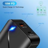LZ-819A+C QC3.0 USB + PD 18W USB-C / Type-C Interfaces Travel Charger with Indicator Light  US Plug(Black)