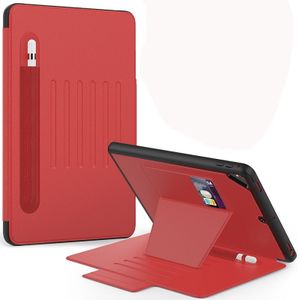 Voor iPad 9.7 Multifunctionele Tablet PC Beschermleerhoes met Bracket &amp; Card Slots &amp; Pen Slot &amp; Wake-up / Sleep Function(Red)