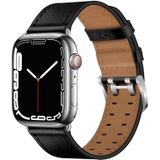 Dubbele gespen lederen horlogeband voor Apple Watch Series 7 45 mm / 6 &amp; SE &amp; 5 &amp; 4 44mm / 3 &amp; 2 &amp; 1 42 mm (Black Silver Buckle)