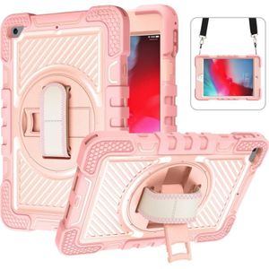 360 graden rotatie contrast kleur shockproof siliconen + pc case met houder &amp; hand grip riem en schouderriem voor iPad mini  / 4 (rose goud)