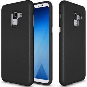 Voor Galaxy A8 PLUS (2018) antislip Armor textuur TPU + PC beschermende Case Back Cover Shell(Black)