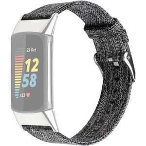 Voor Fitbit Charge 5 nylon canvas vervangende band horlogeband (zwart grijs)