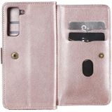 Voor Samsung Galaxy S21 Fe Multifunctionele Magnetische kopergesp horizontale flip Effen kleur lederen tas met 10 kaartslots &amp; portemonnee en houder &amp; fotolijst (ROSE GOUD)