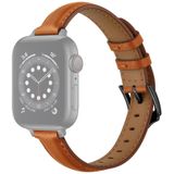 Zakelijke stijl lederen vervangende band horlogeband voor Apple Watch Series 6 &amp; SE &amp; 5 &amp; 4 44mm / 3 &amp; 2 &amp; 1 42mm (bruine zwarte gesp)