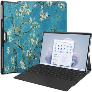 For Microsoft Surface Pro 9 JUNSUNMAY Custer Painted 3-Fold Stand Leather Tablet Case(Apricot Flower)