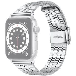 Seven-Beads Double Safety Gesp Staal Vervanging Strap Horlogeband voor Apple Watch Series 6 &amp; SE &amp; 5 &amp; 4 44mm / 3 &amp; 2 &amp; 1 42mm (Silver)