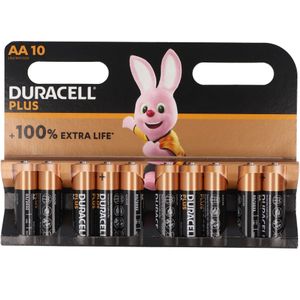 Duracell Alkaline Batterij, Mignon, AA, LR06, 1.5V Plus, Extra Life, Retail Blister (10-Pack)