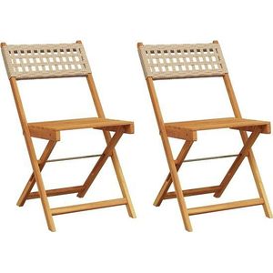 vidaXL - Bistrostoelen - 2 - st - massief - acaciahout - en - poly - rattan - beige