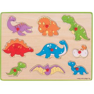 Bigjigs Houten Noppenpuzzel Dino's, 9dlg.