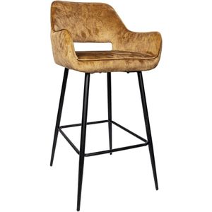 PTMD Fallon Velvet barstoel cognac met zwart metal