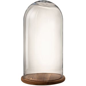 J-Line Stolp Rond Hout/Glas Transparant/Donker Bruin Small