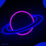 Neon Lamp - Planeet Roze / Blauw - Incl. Ophanghaakjes - Neon Sign - 20 x 34 cm