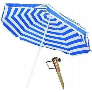 Blauw/Wit Gestreepte Strand/Camping Parasol 165 cm met Grondpen/Haring - Parasols