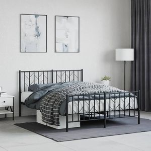 Bedframe met hoofd- en voeteneinde metaal zwart 140x200 cm