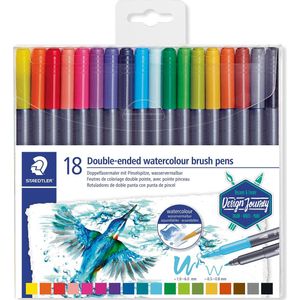 Staedtler brushpen Aquarel duo, doos van 18 stuks in geassorteerde kleuren