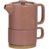 Secret de Gourmet 3 in 1 Theepot + Kopje + Onderzetter Keramiek - Terracotta