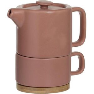 Secret de Gourmet 3 in 1 Theepot + Kopje + Onderzetter Keramiek - Terracotta