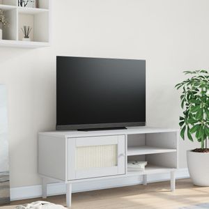 Tv-meubel SENJA 106x40x49 cm rattan massief grenenhout wit