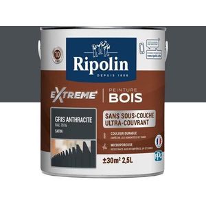RIPOLIN Verf voor hout binnen en buiten - antracietgrijs Ral 7016 satijn, 2,5L