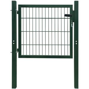 <p>Deze dubbelstaafmat poort is een moderne en praktische afscheiding voor je tuin, terras of patio. Met zijn stabiele en duurzame constructie biedt deze poort een hoge mate van veiligheid en een fantastische ingang tot je terrein.</p>
<p>De poort is gemaakt van stevig staal met een poedercoating om roest en corrosie te voorkomen. Dankzij de verticale en horizontale draden is de poort extra stevig en betrouwbaar.</p>
<p>De installatie van de poort is eenvoudig dankzij de stevige scharnieren en bijgeleverd slot met 2 sleutels. Je kunt dus snel genieten van de trendy uitstraling en stabiliteit van deze poort.</p>
<p>Specificaties:</p>
<ul>
  <li>Kleur: groen</li>
  <li>Materiaal: staal met gepoedercoate afwerking</li>
  <li>Totale afmetingen: 106 x 130 cm (B x H)</li>
  <li>Afmetingen poortpaneel: 85 x 80 cm (B x H)</li>
  <li>Gaasafmetingen: 200 x 50 mm (L x B)</li>
  <li>Afmetingen paal: 60 x 60 x 1,5 mm (L x B x D)</li>
  <li>Grootte van de randen van het hek: 40 x 40 x 1,3 mm (L x B x D)</li>
  <li>Diameter horizontale draad: 6 mm</li>
  <li>Diameter verticale draad: 5 mm</li>
  <li>2 vierkante palen met stevige scharnieren voor een eenvoudige installatie</li>
  <li>Stevig slot met 2 sleutels (inclusief)</li>
</ul>
<p>Met deze dubbelstaafmat poort haal je een trendy, stevige en corrosiebestendige afscheiding in huis. Creëer een veilige en stijlvolle entree voor je terrein met deze duurzame poort.</p>