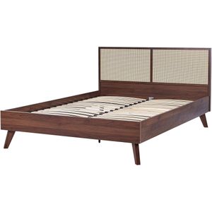 Beliani MONPAZIER  - Tweepersoonsbed - Donkerhout - 160 x 200 cm - Rotan