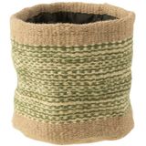 J-Line mand Rond + Band - jute - naturel/groen - medium - 2 stuks