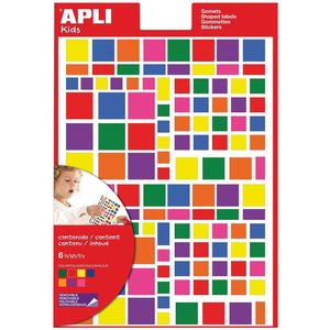 Apli Kids verwijderbare stickers, vierkant, blister met 756 stuks in geassorteerde kleuren en groott