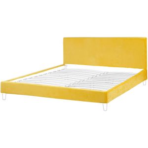 Beliani FITOU - Bekleding bed - Geel - 180 x 200 cm - Fluweel