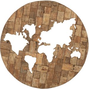 J-Line wanddecoratie Wereldkaart - hout - bruin