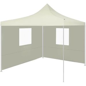 VidaXL Partytent Inklapbaar 2x2m Staal Crème + 2 Zijwanden